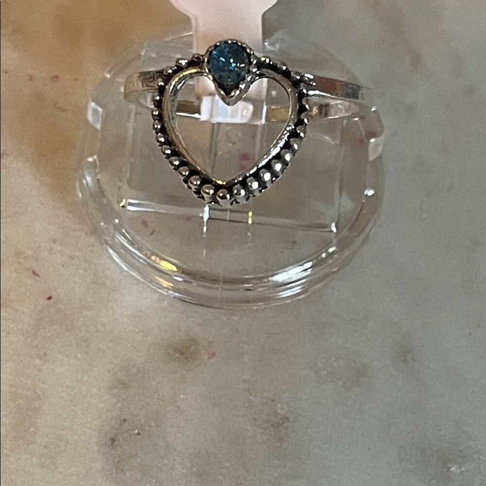 Silver Heart Ring with Blue Gemstone 7